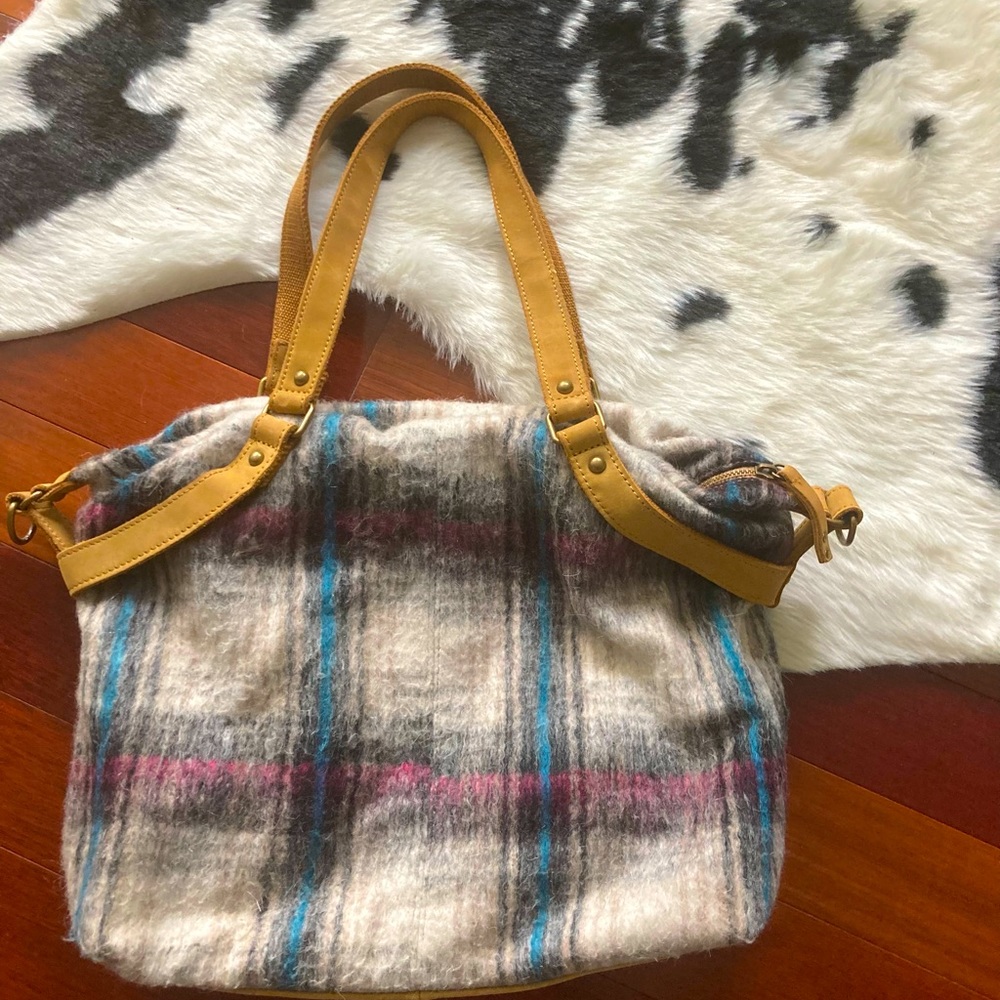Anthropologie plaid flannel shoulder/tote bag
